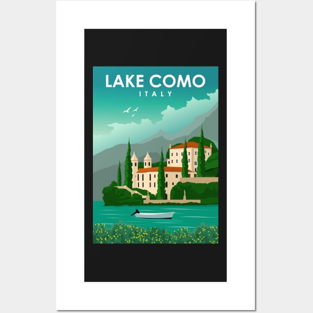 Lake Como Italy Vintage Minimal Retro Travel Poster Wall Art by jornvanhezik